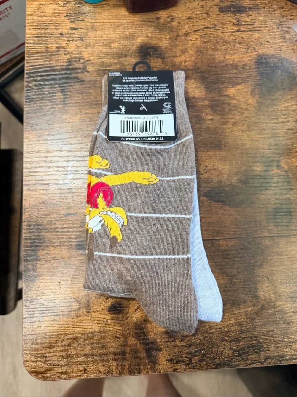 Disney Men's Mickey Mouse Crew Socks - Light Gray & Brown Accent